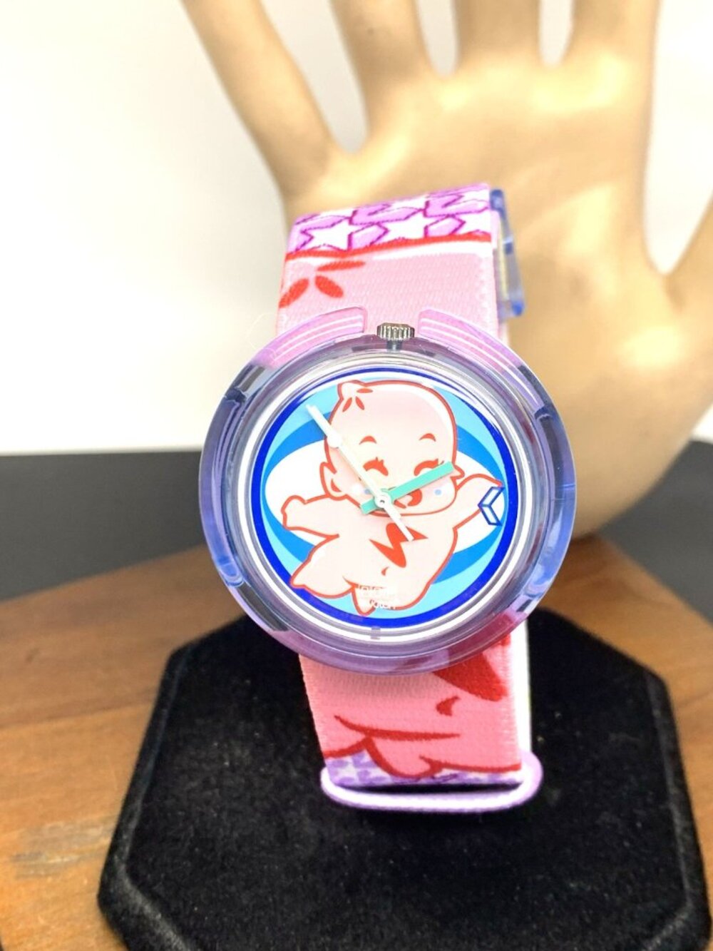 Swatch Pop Watch PMI100 Super Baby Swiss Quartz Vintage 1996 Pink Blue 40mm